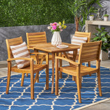 York Outdoor 4-Seater Square Acacia Wood Dining Set, Teak Finish Noble House