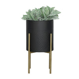 Sagebrook Home Contemporary Set of 2 -  Diamond Planter On Metal Tand, Blk/gld 12629-22 Black Iron