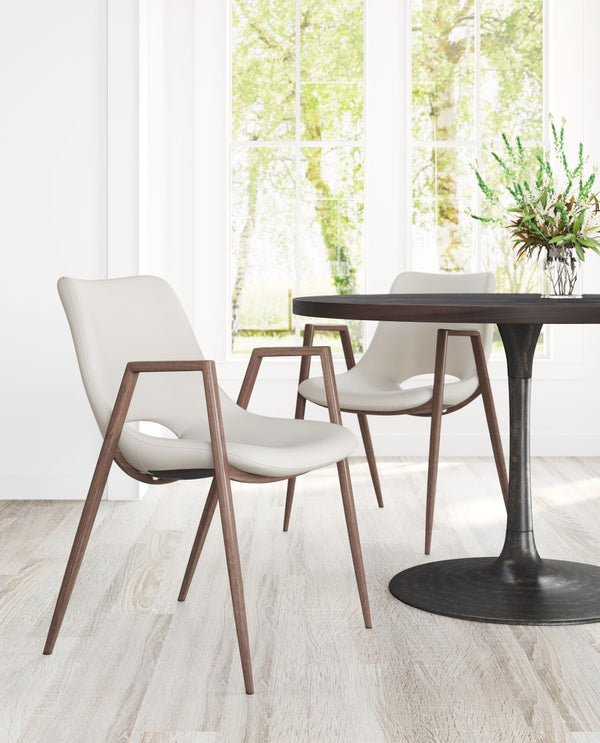 Zuo Modern Desi 100% Polyurethane, Plywood, Steel Modern Commercial Grade Dining Chair Set - Set of 2 Beige, Walnut 100% Polyurethane, Plywood, Steel