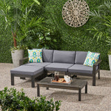 Santa Ana Outdoor 3 Seater Acacia Wood Sofa Sectional with Cushions, Dark Gray and Dark Gray Noble House