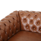 Silverdale Traditional Chesterfield Loveseat and Club Chair Set, Cognac Brown and Dark Brown Noble House