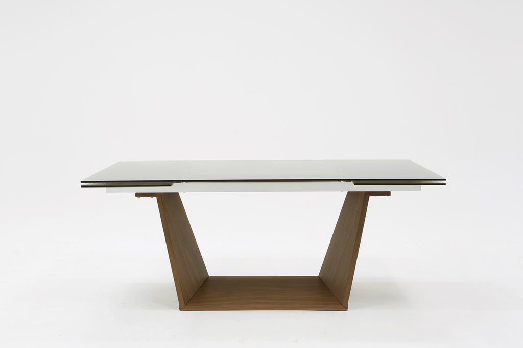 VIG Furniture Modrest Babia Modern Smoked Glass & Walnut Extendable Dining Table VGNSGD8683-SMK