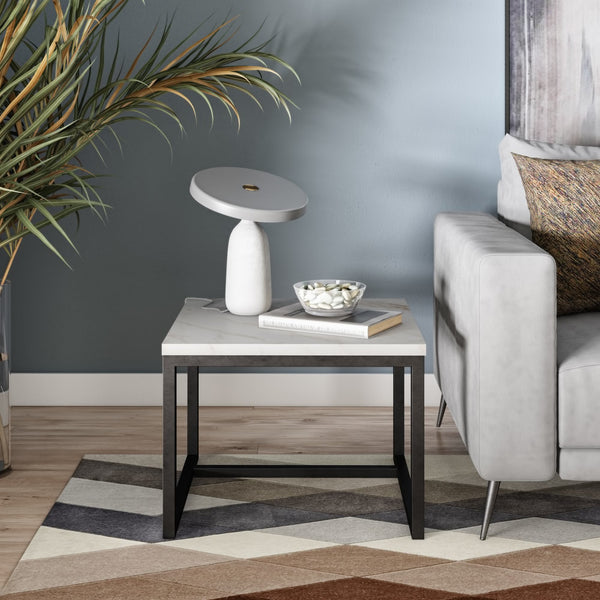 VIG Furniture Modrest Baca - White Marble + Black Metal End Table VGGMM-ET-1580-WHT-ET