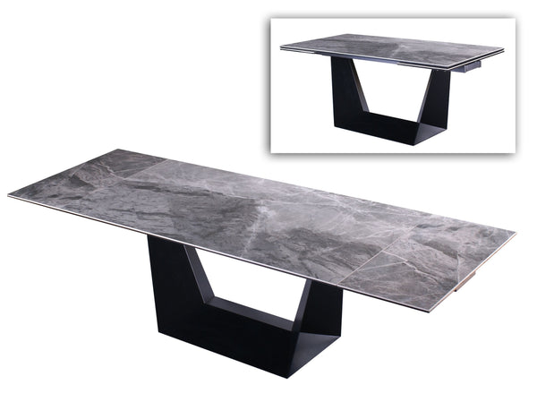 VIG Furniture Modrest Baldwin - Modern Grey Ceramic & Black Metal Extendable Dining Table VGNSGD8684-CB