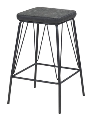 Zuo Modern Samuel 100% Polyurethane, Plywood, Steel Modern Commercial Grade Barstool Set - Set of 2 Vintage Black, Black 100% Polyurethane, Plywood, Steel