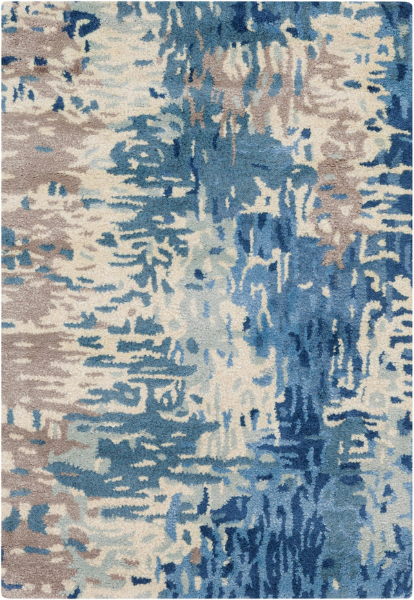 Banshee BAN-3342 Modern Wool, Viscose Rug BAN3342-913 Dark Blue, Bright Blue, Cream, Camel, Seafoam 60% Wool, 40% Viscose 9' x 13'