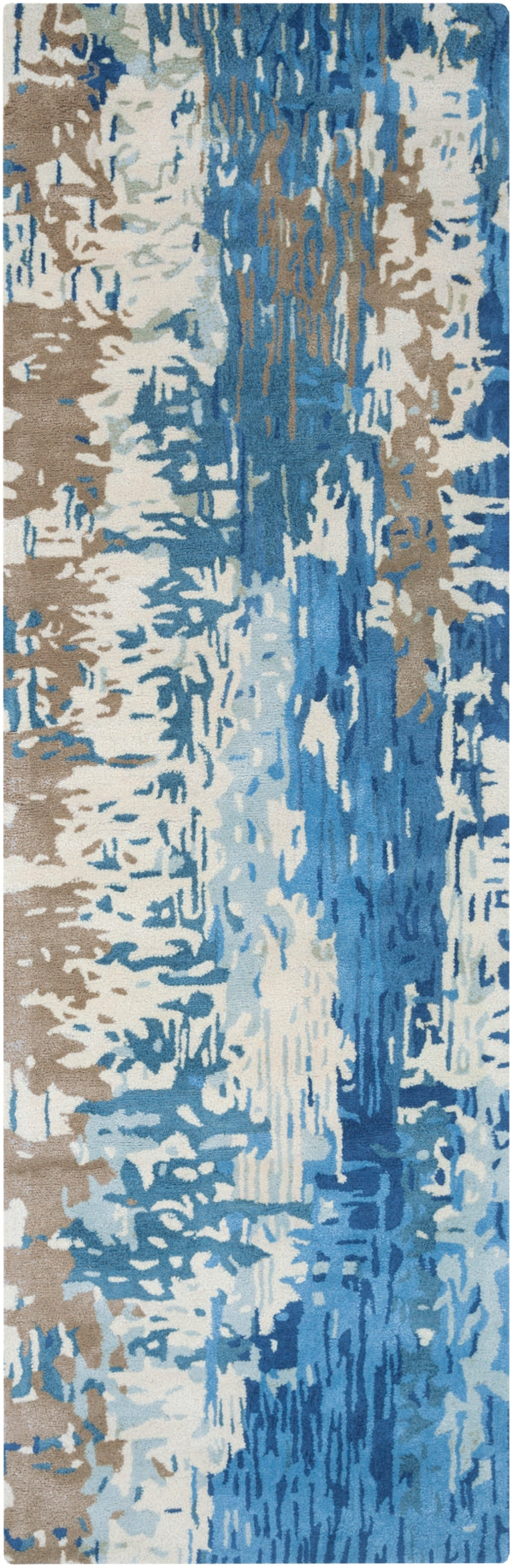 Banshee BAN-3342 Modern Wool, Viscose Rug BAN3342-268 Dark Blue, Bright Blue, Cream, Camel, Seafoam 60% Wool, 40% Viscose 2'6" x 8'
