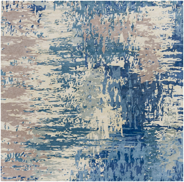 Banshee BAN-3342 Modern Wool, Viscose Rug BAN3342-8SQ Dark Blue, Bright Blue, Cream, Camel, Seafoam 60% Wool, 40% Viscose 8' Square