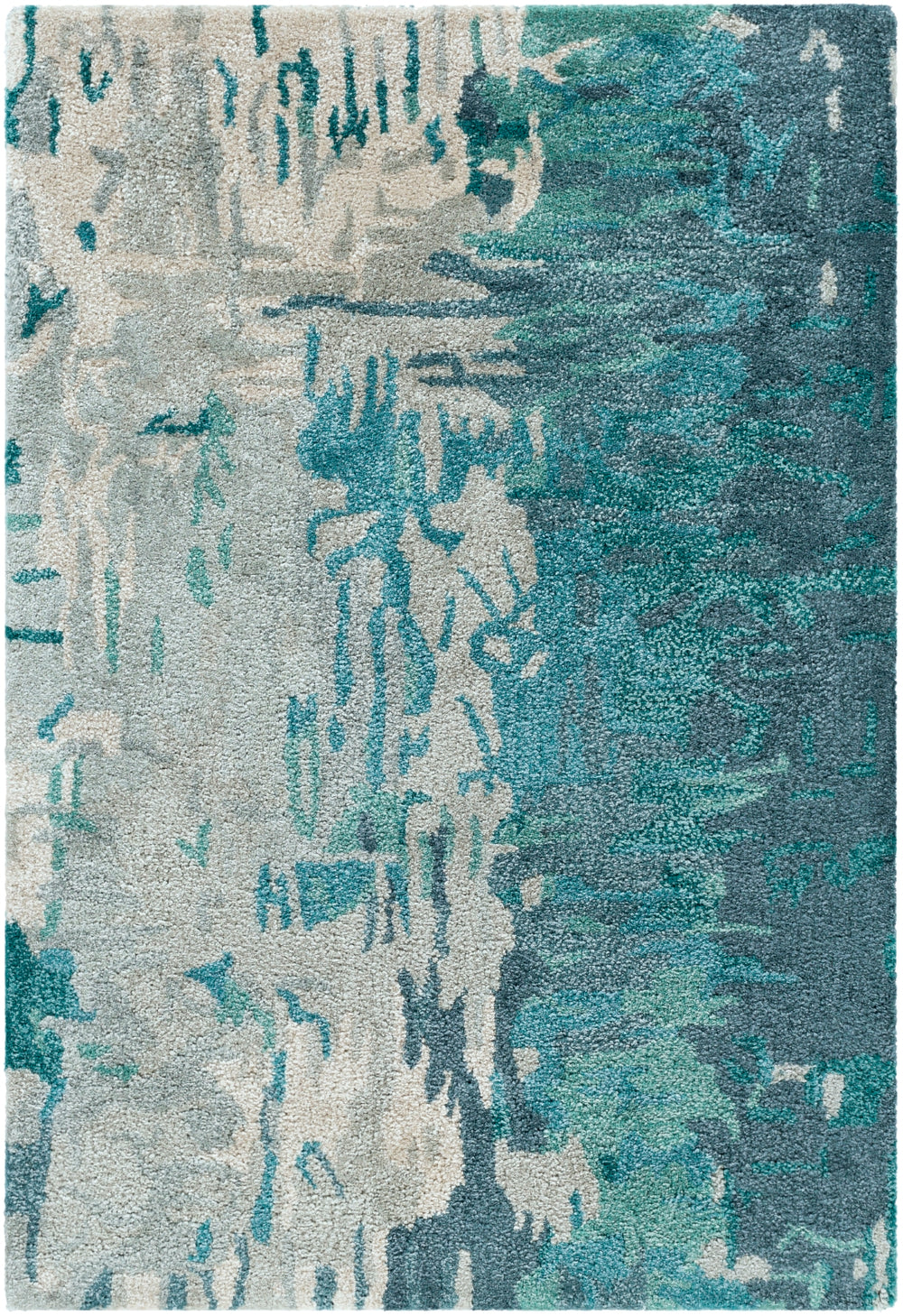 Banshee BAN-3343 Modern Wool, Viscose Rug BAN3343-913 Teal, Sage, Ivory, White 60% Wool, 40% Viscose 9' x 13'