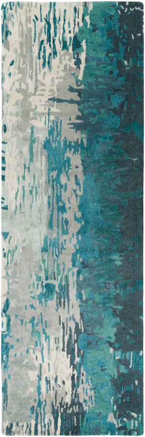 Banshee BAN-3343 Modern Wool, Viscose Rug BAN3343-268 Teal, Sage, Ivory, White 60% Wool, 40% Viscose 2'6" x 8'