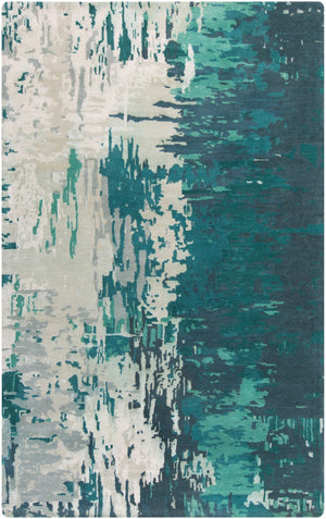 Banshee BAN-3343 Modern Wool, Viscose Rug BAN3343-58 Teal, Sage, Ivory, White 60% Wool, 40% Viscose 5' x 8'