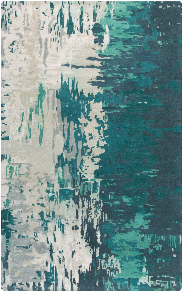Banshee BAN-3343 Modern Wool, Viscose Rug BAN3343-58 Teal, Sage, Ivory, White 60% Wool, 40% Viscose 5' x 8'