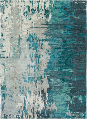 Banshee BAN-3343 Modern Wool, Viscose Rug BAN3343-811 Teal, Sage, Ivory, White 60% Wool, 40% Viscose 8' x 11'