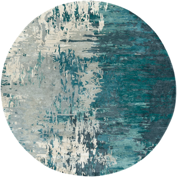 Banshee BAN-3343 Modern Wool, Viscose Rug BAN3343-8RD Teal, Sage, Ivory, White 60% Wool, 40% Viscose 8' Round