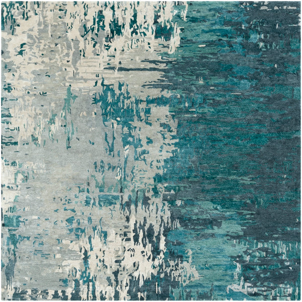 Banshee BAN-3343 Modern Wool, Viscose Rug BAN3343-8SQ Teal, Sage, Ivory, White 60% Wool, 40% Viscose 8' Square