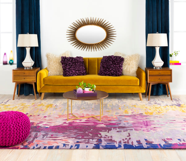 Banshee BAN-3344 Modern Wool, Viscose Rug BAN3344-268 Dark Purple, Lime, Camel, Garnet, Bright Purple 60% Wool, 40% Viscose 2'6" x 8'