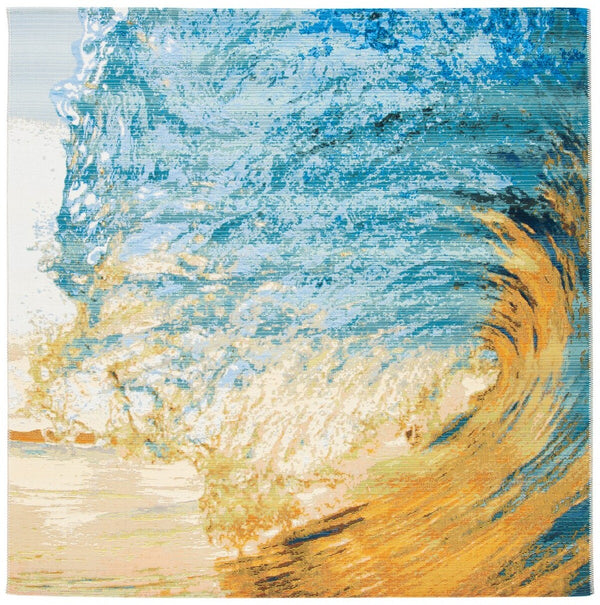 Barbados 500 Barbados 510 Outdoor Power Loomed 23% Polyester, 76% Polypropylene Rug Blue / Gold