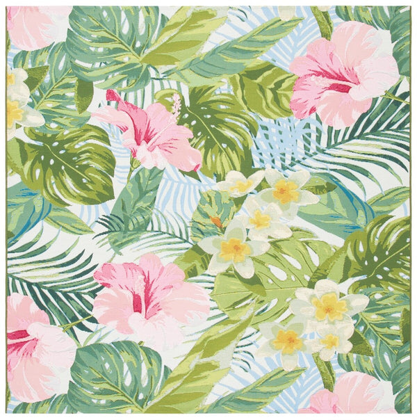 Barbados 500 Barbados 516 Outdoor Power Loomed 23% Polyester, 76% Polypropylene Rug Green / Pink