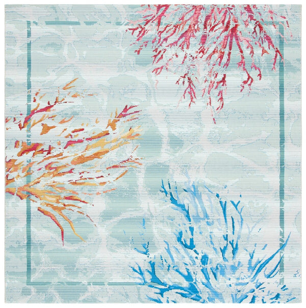 Barbados 500 Barbados 535 Outdoor Power Loomed 23% Polyester, 76% Polypropylene Rug Teal / White