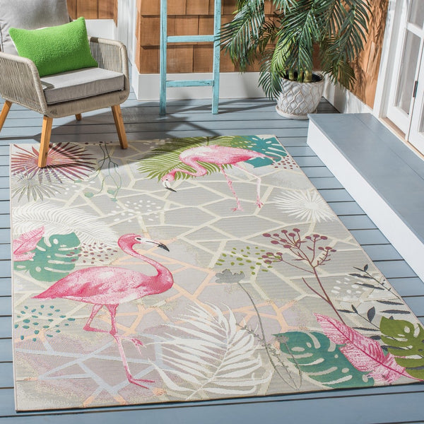 Barbados 500 Barbados 551 Outdoor Power Loomed 23% Polyester, 76% Polypropylene Rug Grey / Pink