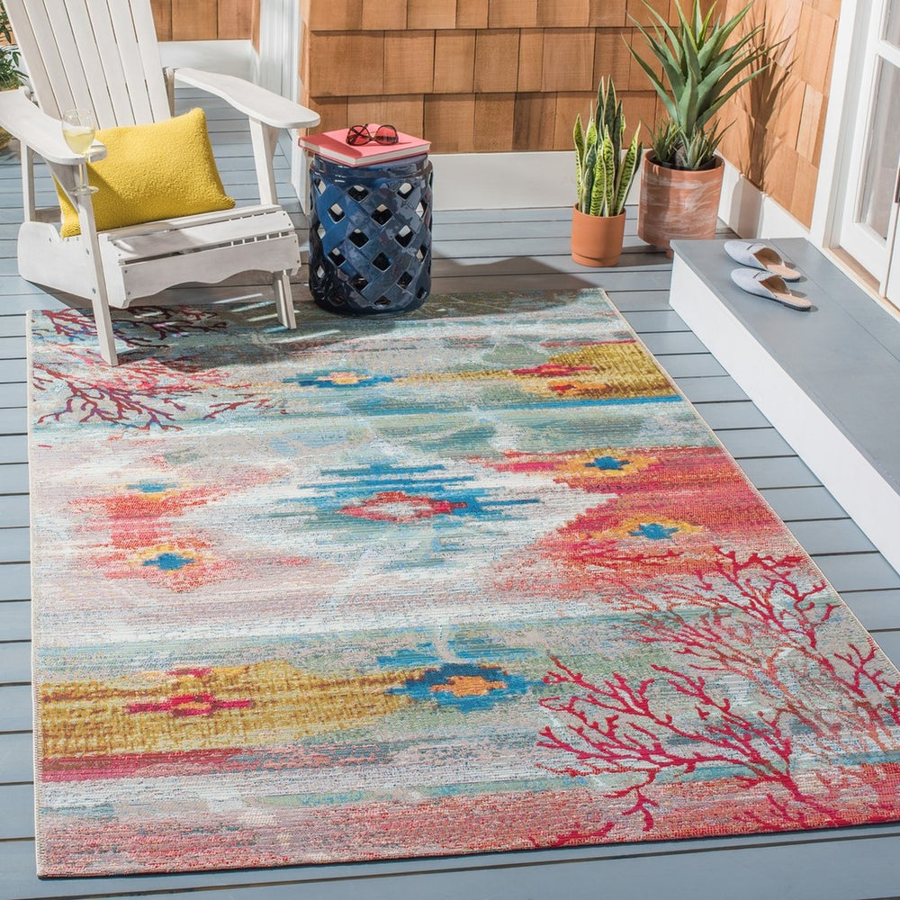 Barbados 500 Barbados 554 Outdoor Power Loomed 23% Polyester, 76% Polypropylene Rug Light Blue / Pink