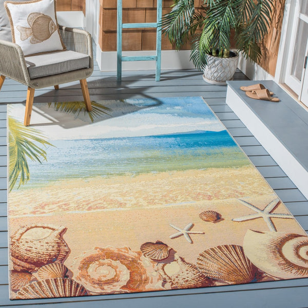 Barbados 500 Barbados 555 Outdoor Power Loomed 23% Polyester, 76% Polypropylene Rug Gold / Blue