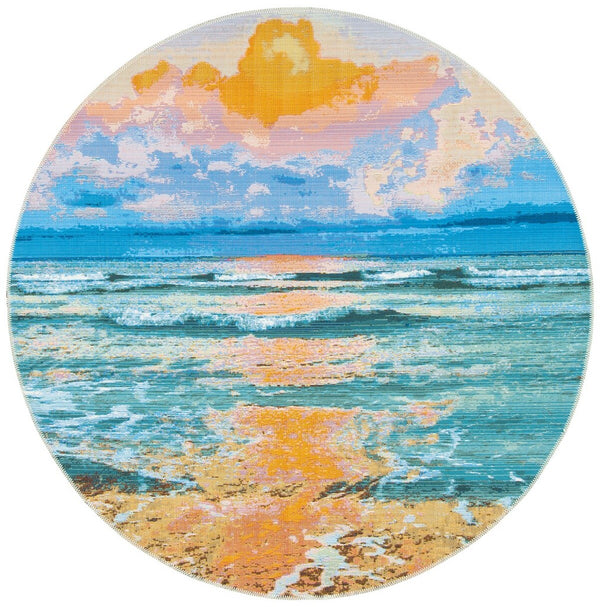 Barbados 500 Barbados 581 Outdoor Power Loomed 23% Polyester, 76% Polypropylene Rug Gold / Blue