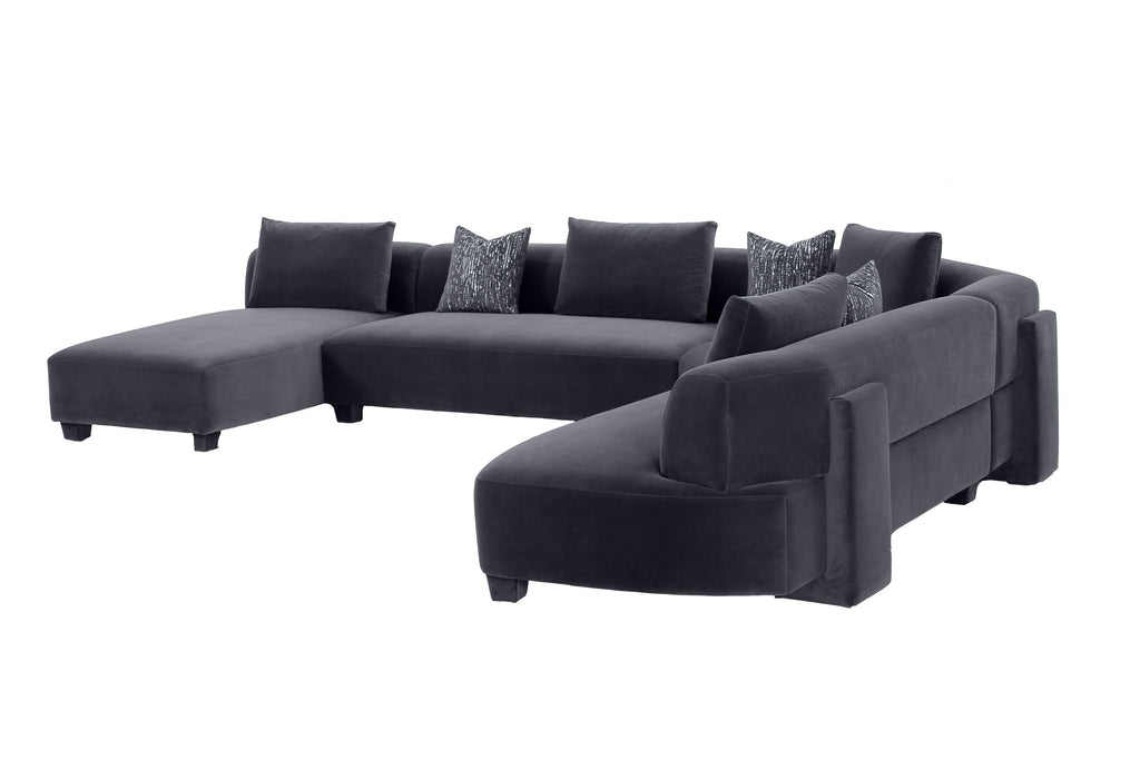 VIG Furniture Divani Casa Bayou - Contemporary Grey Velvet U Shaped Sectional Sofa VGODZW-20039-BL-GRY-SECT