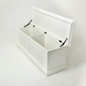 Halifax Storage Chest in semi-gloss paint with a smooth top coat. Solid Mahogany, Composite wood