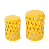 Selen Outdoor Small and Large Matte Yellow Iron Side Table Set Noble House