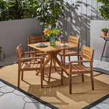 Stamford Outdoor 5 Piece Acacia Wood Dining Set wit X Base, Teak Noble House