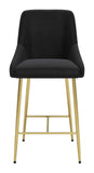 Zuo Modern Madelaine 100% Polyester, Plywood, Steel Modern Commercial Grade Counter Stool Black, Gold 100% Polyester, Plywood, Steel