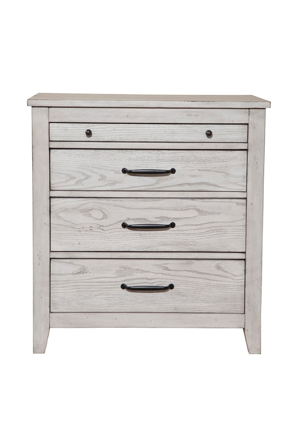 Aria 3-Drawer Nightstand with Pullout Tray - Stylish Weathered White Finish & Ample Storage Space