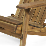 Malibu Outdoor Acacia Wood Folding Adirondack Chairs with Cushions (Set of 4), Natural and Navy Blue