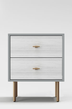 Saige Nightstand in Weathered White/Gray - Elegant Mahogany, Gold Accents, Fully Assembled & Stylish!