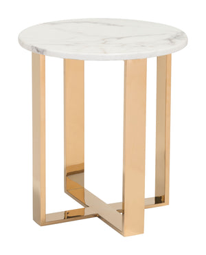 Zuo Modern Atlas Composite Stone, Stainless Steel Modern Commercial Grade End Table White, Gold Composite Stone, Stainless Steel