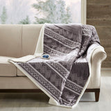 Anderson Casual 100% Polyester Knitted Printted Mink/Solid Micro Berber Heated Throw