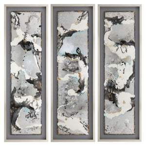 Sagebrook Home Contemporary 66x21 Set of 3 -  Abstract Canvas, Black On Silver Frame 70076 Black Pine