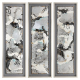 Contemporary 66x21 Set of 3 -  Abstract Canvas, Black On Silver Frame