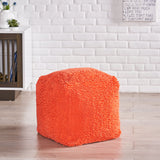 Moloney Modern Microfiber Chenille Cube Pouf, Coral Noble House