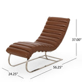 Pearsall Modern Channel Stitch Chaise Lounge, Cognac Brown and Silver  Noble House
