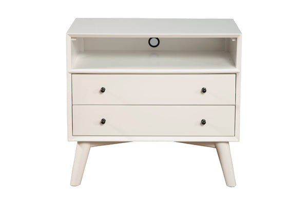 Alpine Furniture Flynn Large Nightstand, White 966-W-22 Gray Mahogany Solids & Okoume Veneer 28 x 15 x 26
