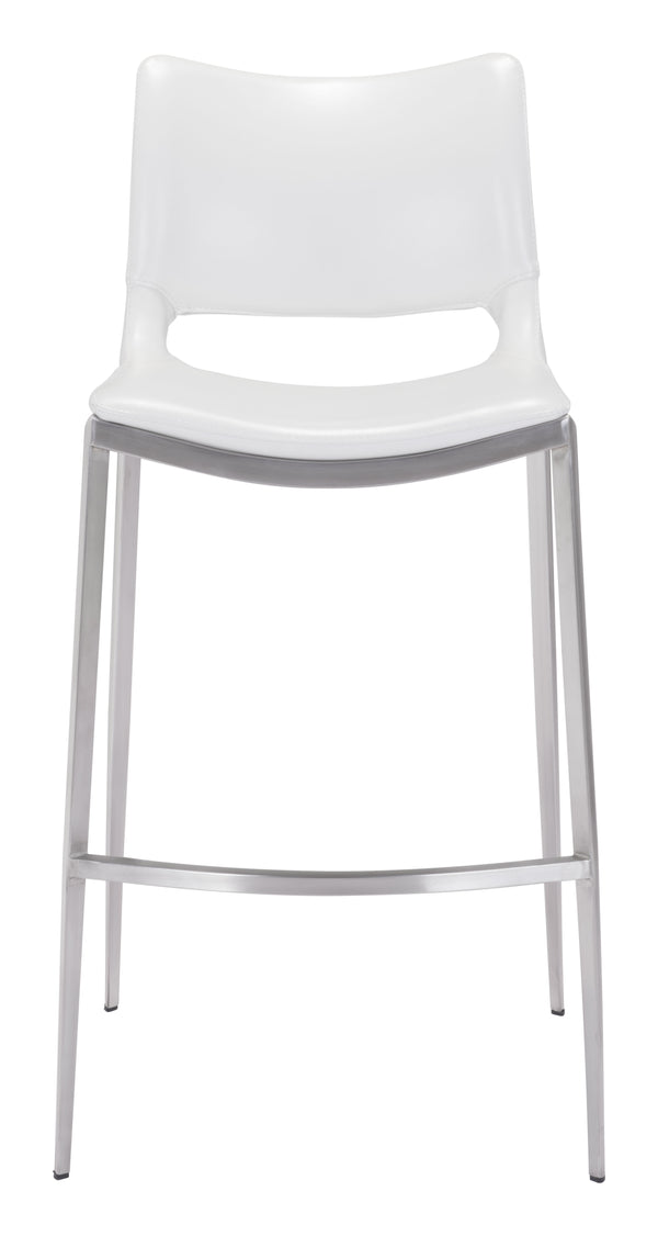 Zuo Modern Ace 100% Polyurethane, Plywood, Stainless Steel Modern Commercial Grade Barstool Set - Set of 2 White, Silver 100% Polyurethane, Plywood, Stainless Steel