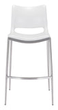 Zuo Modern Ace 100% Polyurethane, Plywood, Stainless Steel Modern Commercial Grade Barstool Set - Set of 2 White, Silver 100% Polyurethane, Plywood, Stainless Steel