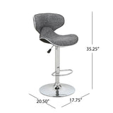 Carlota Modern Adjustable Height 24"-32" Fabric Swivel Barstool, Black Pepper Tweed Noble House