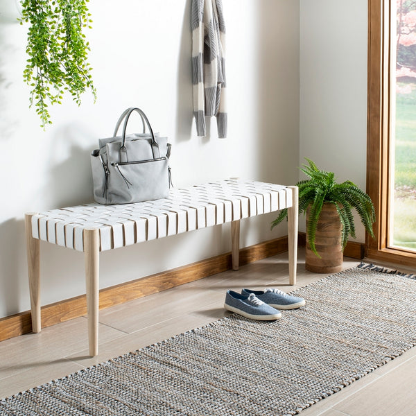 Amalia Leather Weave Bench