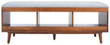 Cricket Open Shelf Bench W/ Cushion Grey Linen / Natural Acacia Wood BCH5000B