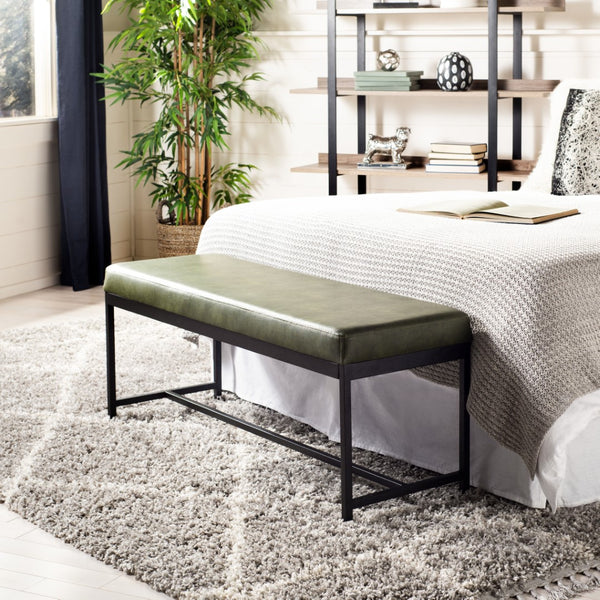 Safavieh Chase Faux Leather Bench Dark Green Black BCH6204C 889048651166