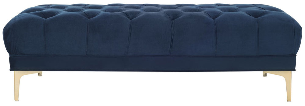 Safavieh Zarya Bench Rectangular Tufted Navy Brass Metal Foam Velvet BCH6300A 889048494664