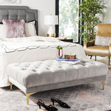 Safavieh Zarya Bench Rectangular Tufted Grey Brass Metal Foam Velvet BCH6300B 889048494671